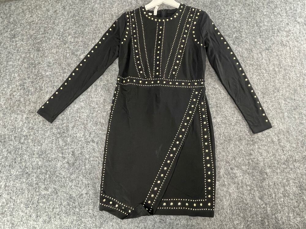 Body Flirt Sheath Dress Small Beaded Black Long Sleeve Stretch N157